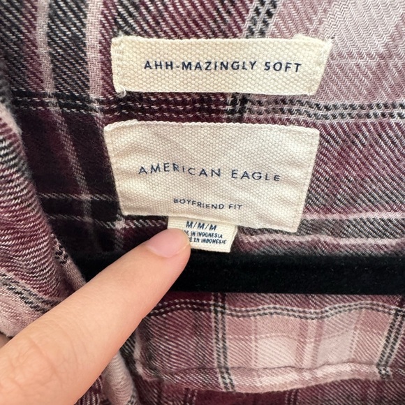 American Eagle Pink Boyfriend Fit Flannel - Picture 4 of 6